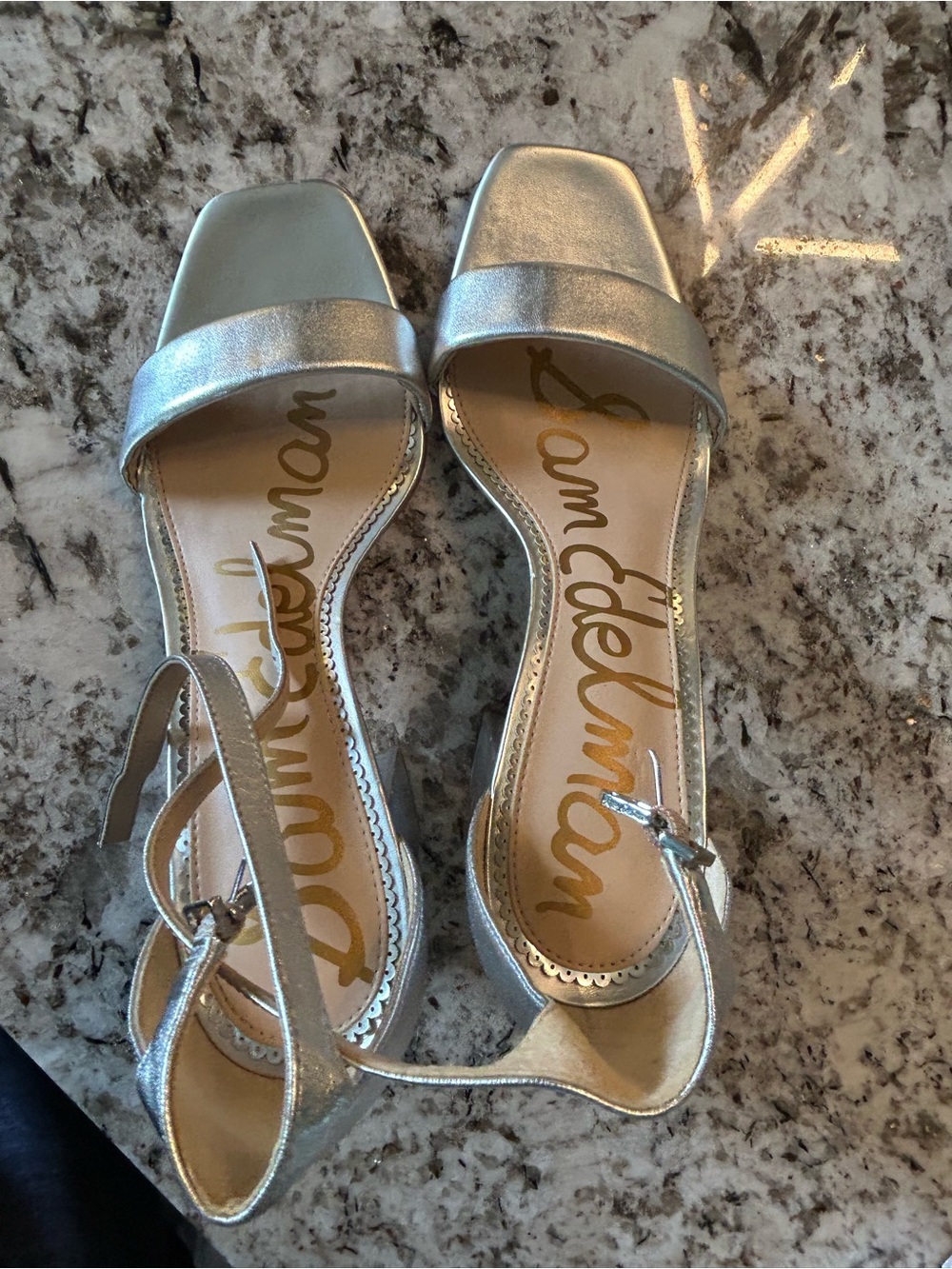 Sam Edelman Daniella Soft Silver Ankle-Strap Heels - Picture 2 of 9